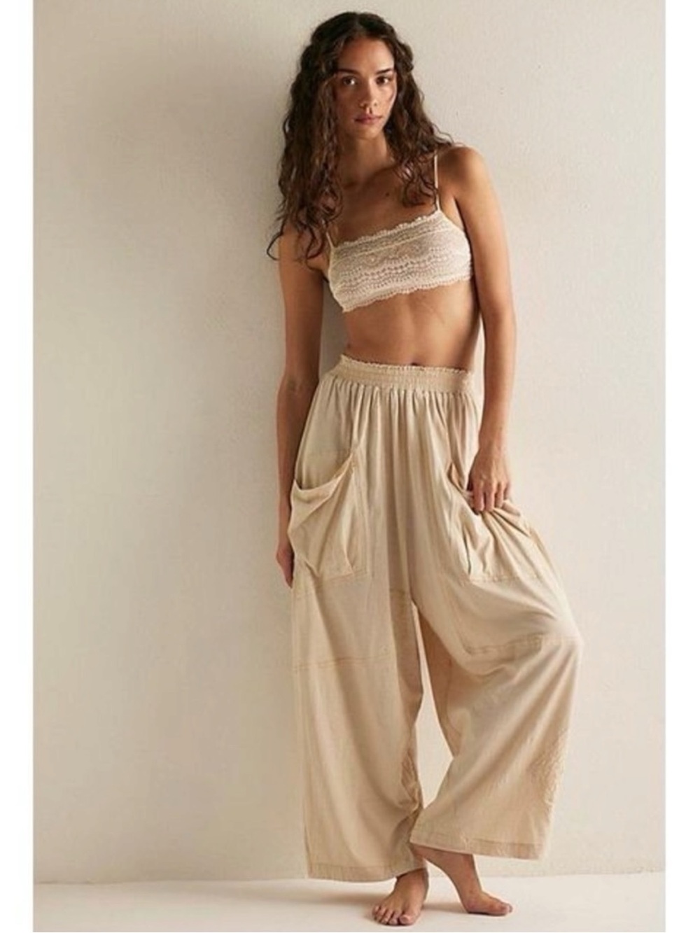 Free People Bohemian Wide Leg Barrel Harem Night Mode Lounge Pants Neutral XL